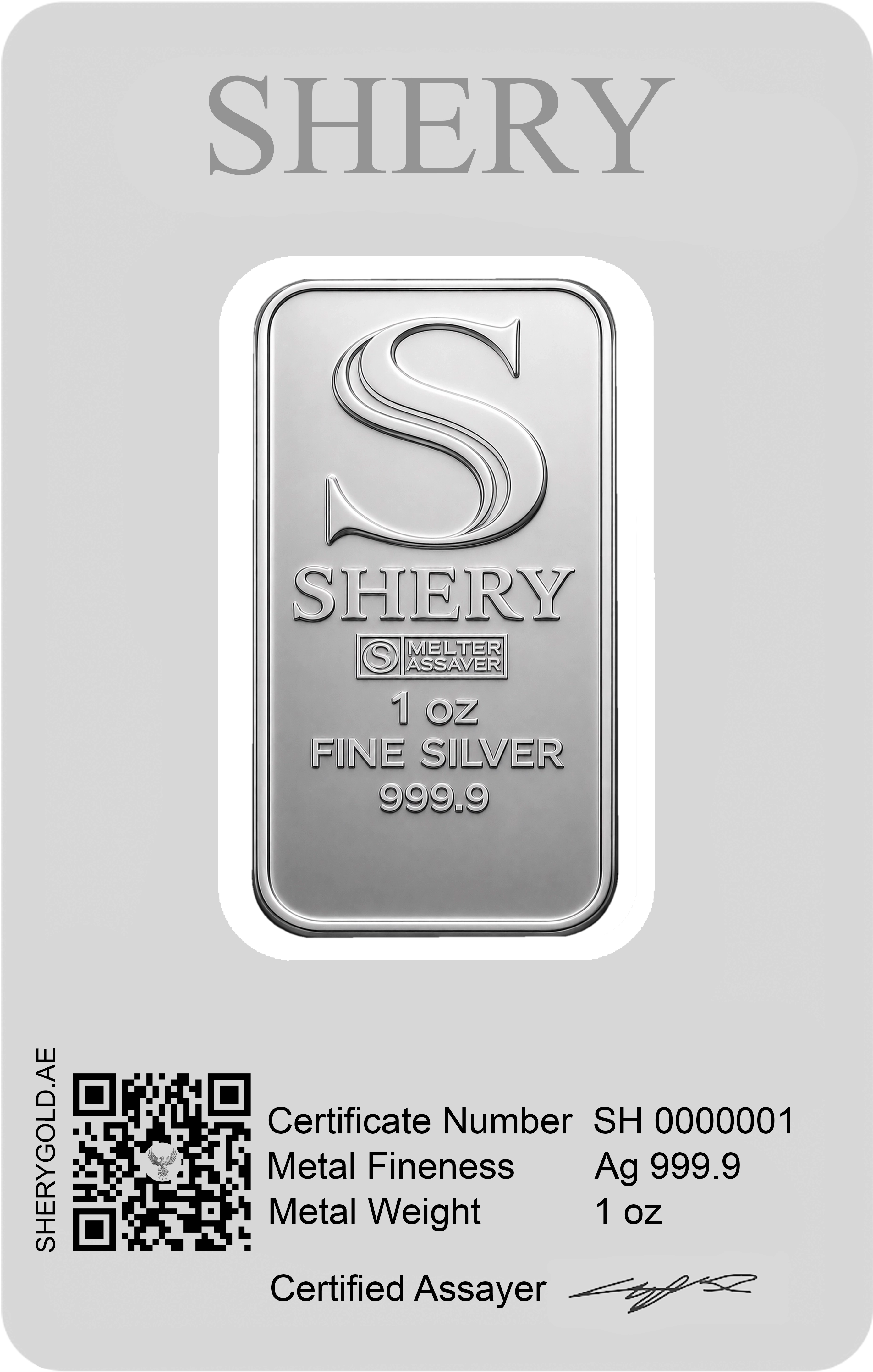 SHERY 1 oz — упаковка серебра, оборотная сторона
