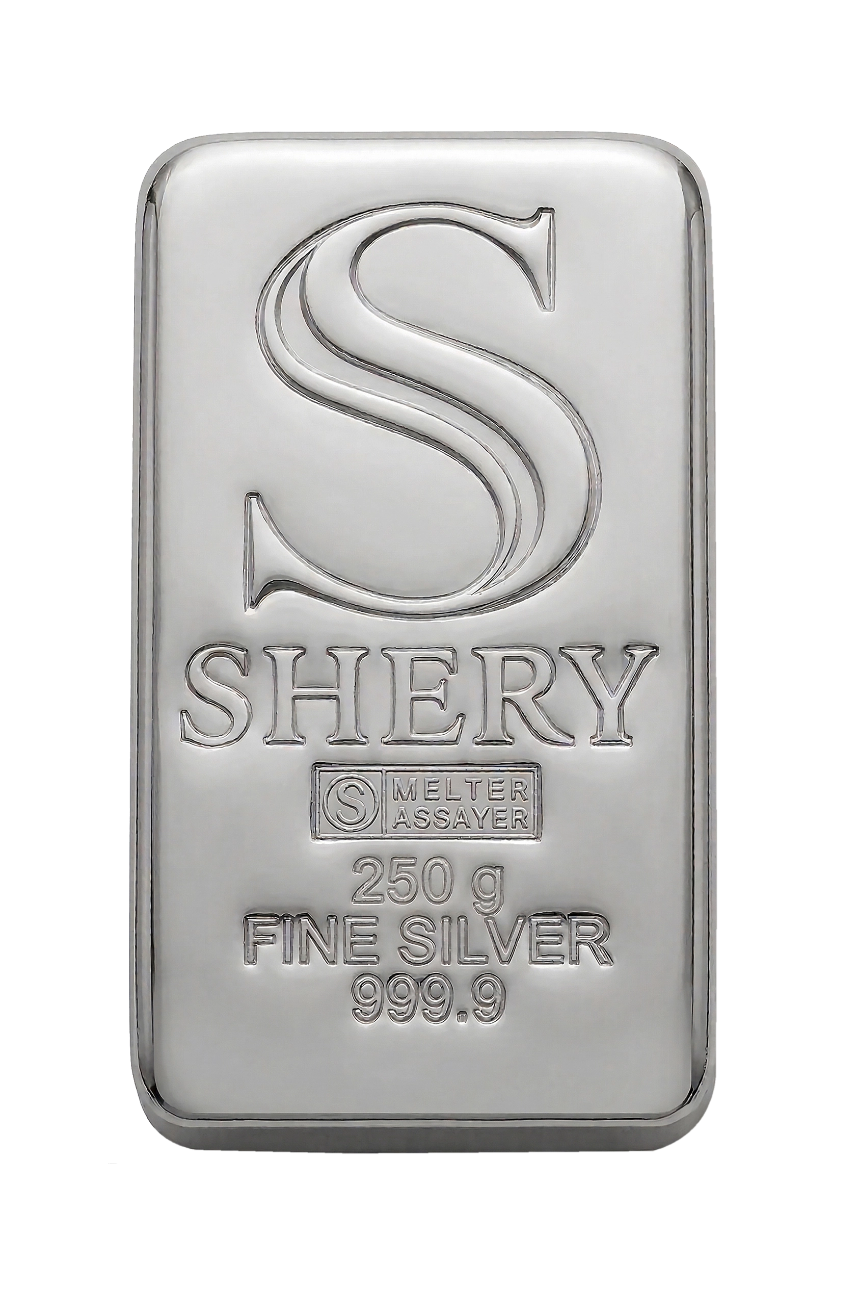 SHERY 250 г — литой слиток серебра, лицевая сторона
