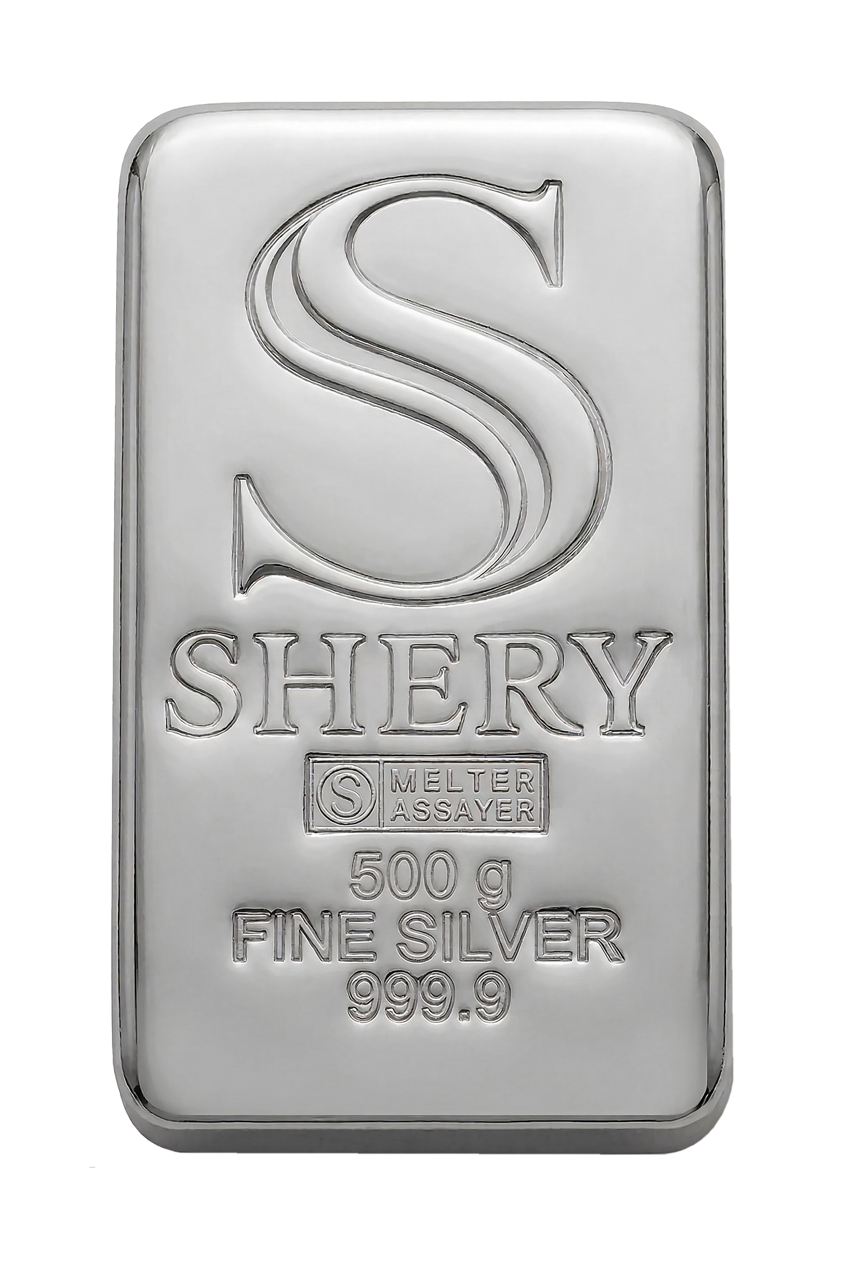 SHERY 500 г — литой слиток серебра, лицевая сторона