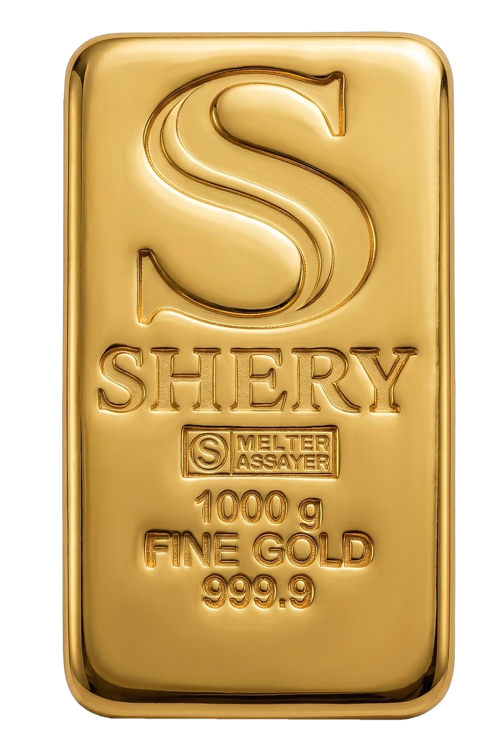 SHERY 1000 г — литой слиток золота, лицевая сторона