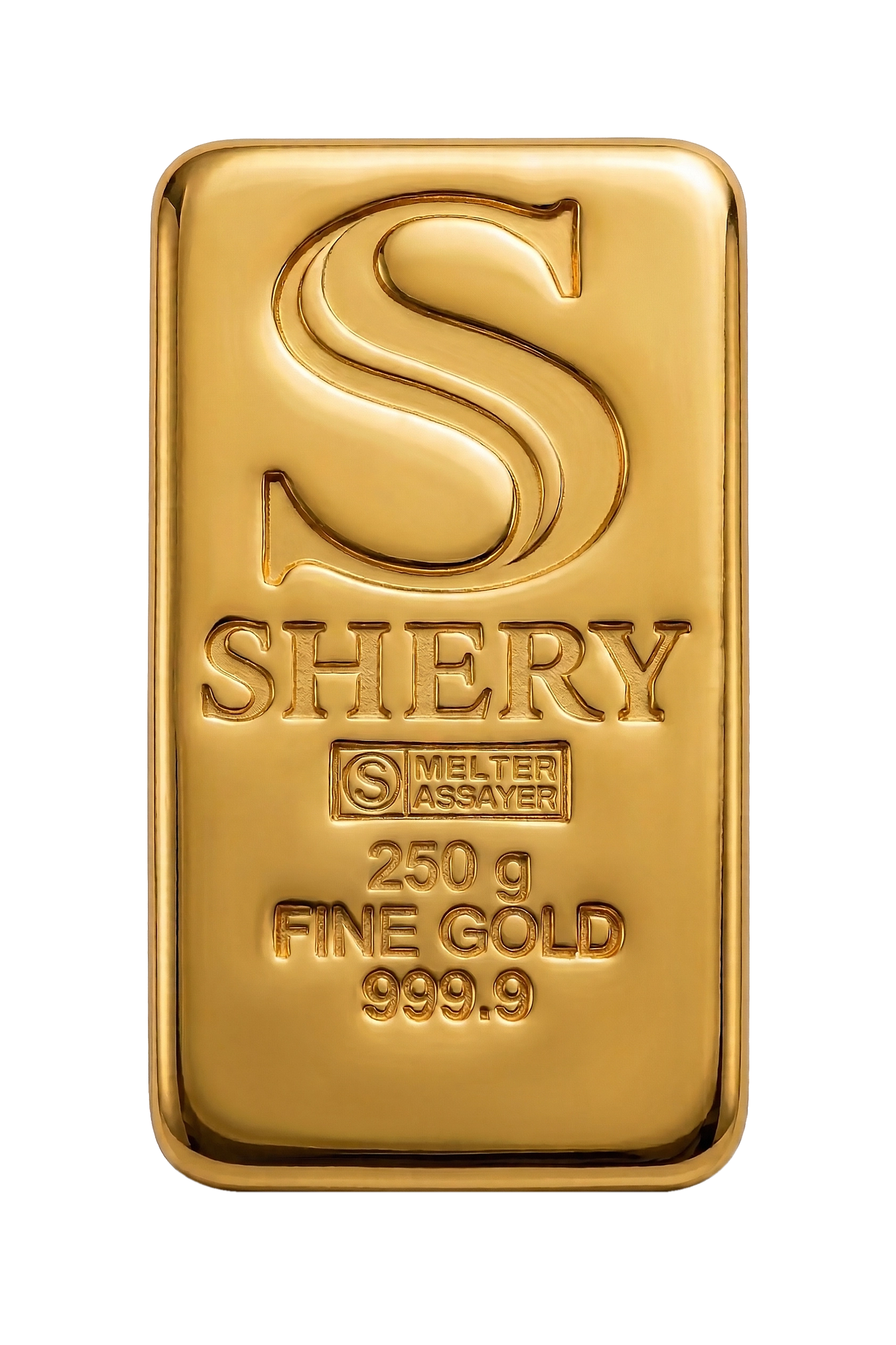 SHERY 250 г — литой слиток золота, лицевая сторона
